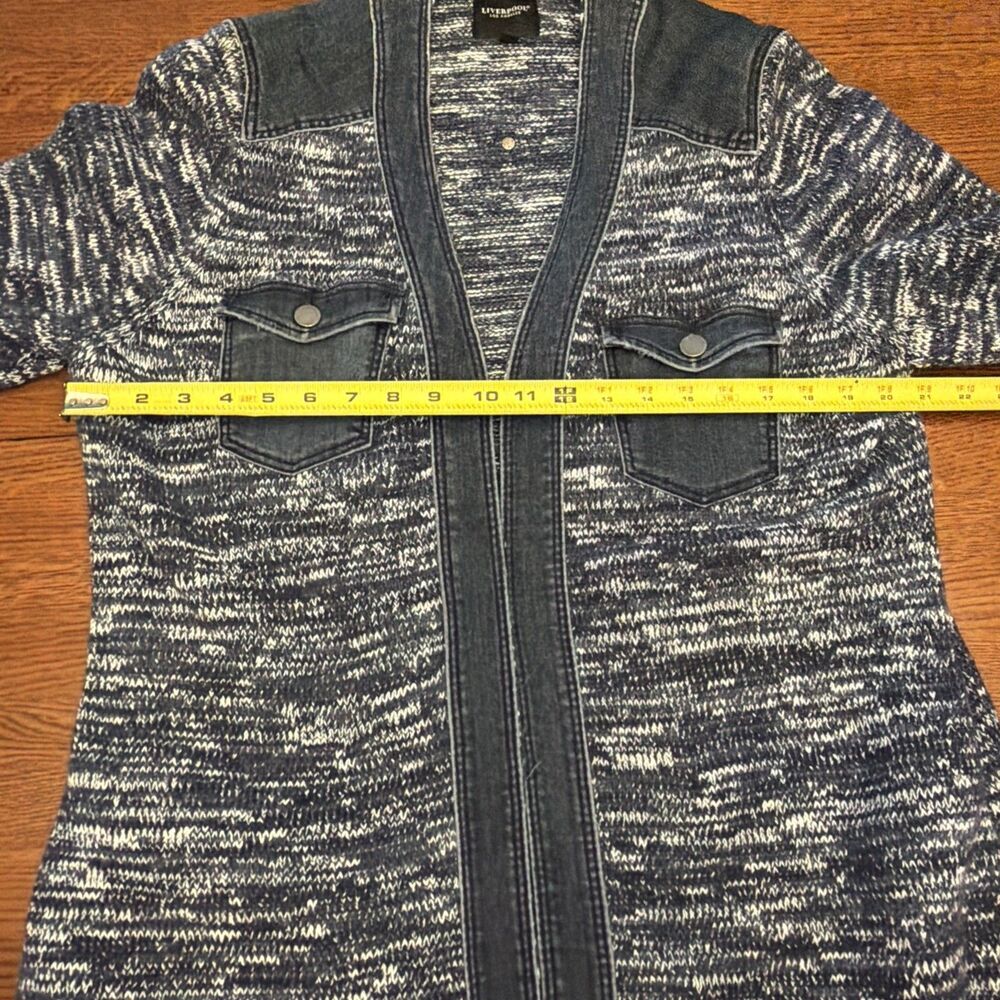 Liverpool Los Angeles Women’s XL Long Open Cardigan Knit Sweater Denim Trim - Picture 10 of 12